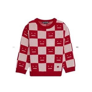 Acne Studios Kids Jacquard Logo Sweater Pattern Face checkered 100% Wool Sz 6-8Y